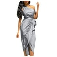 thumbnail image 1 of PENGXIANG Robe Sexy Unie à une Épaule Froncée Sans Manches Ceinture Robe Formelle, 1 of 3