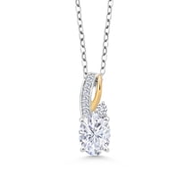 Gem Stone King 925 Silver and 10K Yellow Gold White Moissanite Pendant Necklace for Women (1.59 Cttw, Gemstone Birthstone, with 18 inch Silver Chain)
