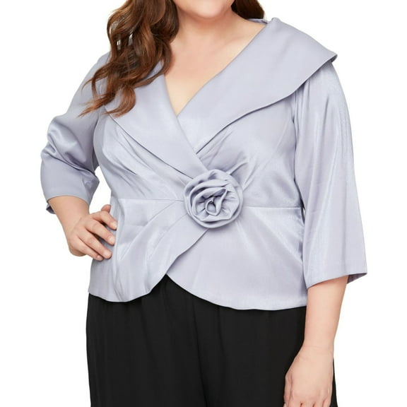 Alex Evenings Womens Rosette Peplum Blouse, Purple, Plus Size, 1X