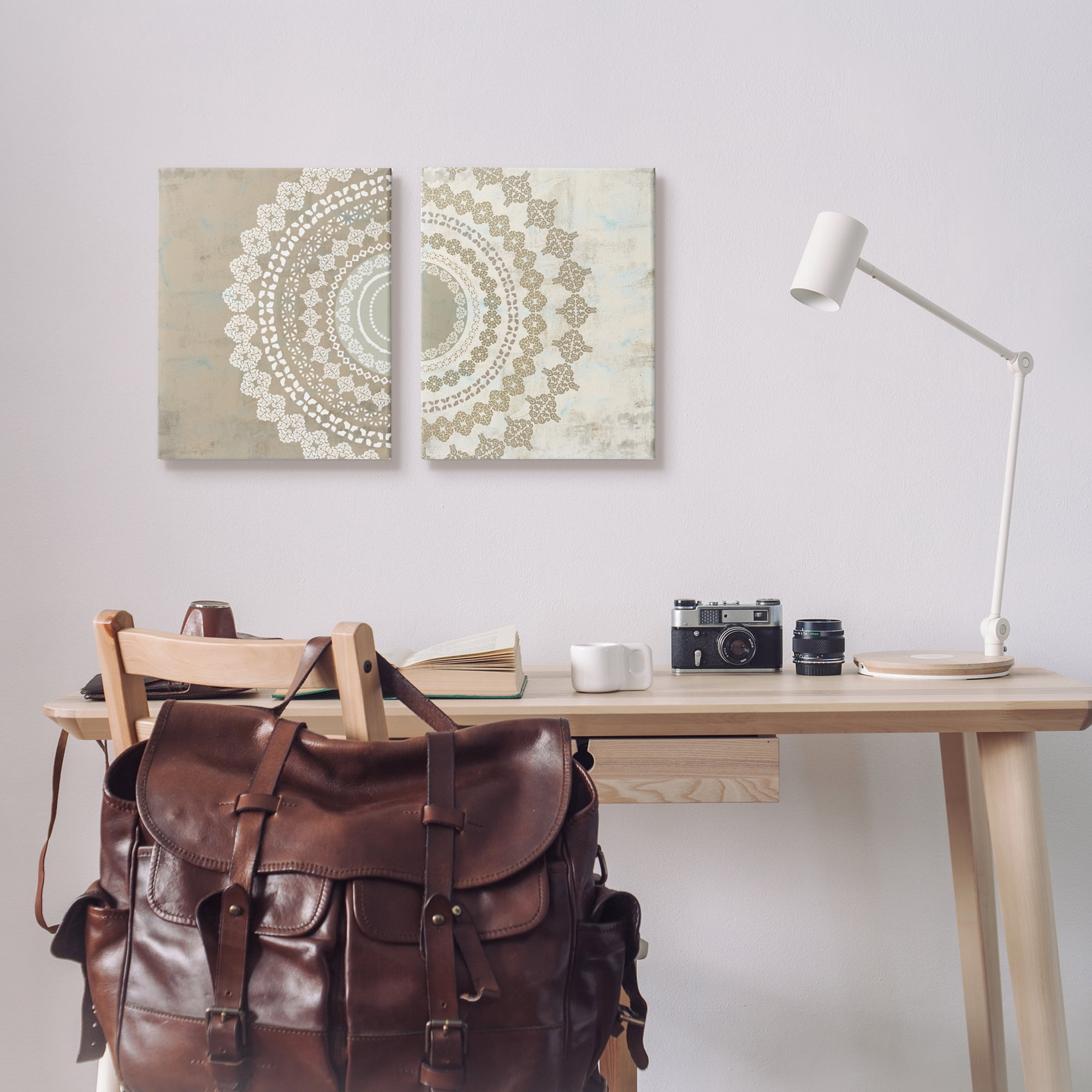 Stupell Rustic Mandala Boho Pattern Abstract Painting Gallery Wrapped Canvas Print Wall Art, Set of 2