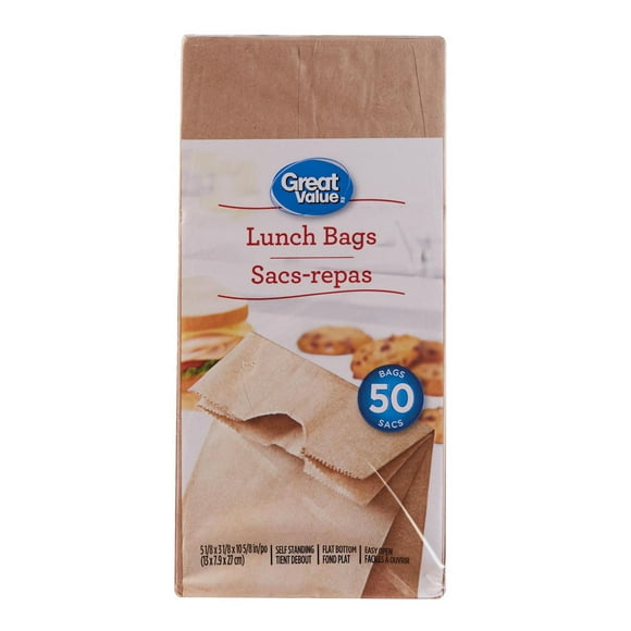Great Value, Disposable Paper Lunch Bags, 50 Bags