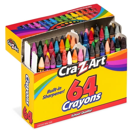 Cra-Z-Art Classic Crayons Multicolor Bulk Pack, 64 Count, Built-in Sharpener, Back to School