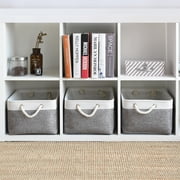TESPERT 3-Pack Large Storage Baskets Set - Collapsible EVA Organizer Bins with Handles for Shelves, Nursery, Office (13.8x9.8x6.7) - Space Saving & Multi-Purpose, White & Grey