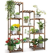 Plant Stand Indoor Outdoor,CFMOUR 10 Tire Tall Large Wood Plant Shelf Multi Tier Flower Stands,Garden Shelves Wooden Plant Display Holder Rack .