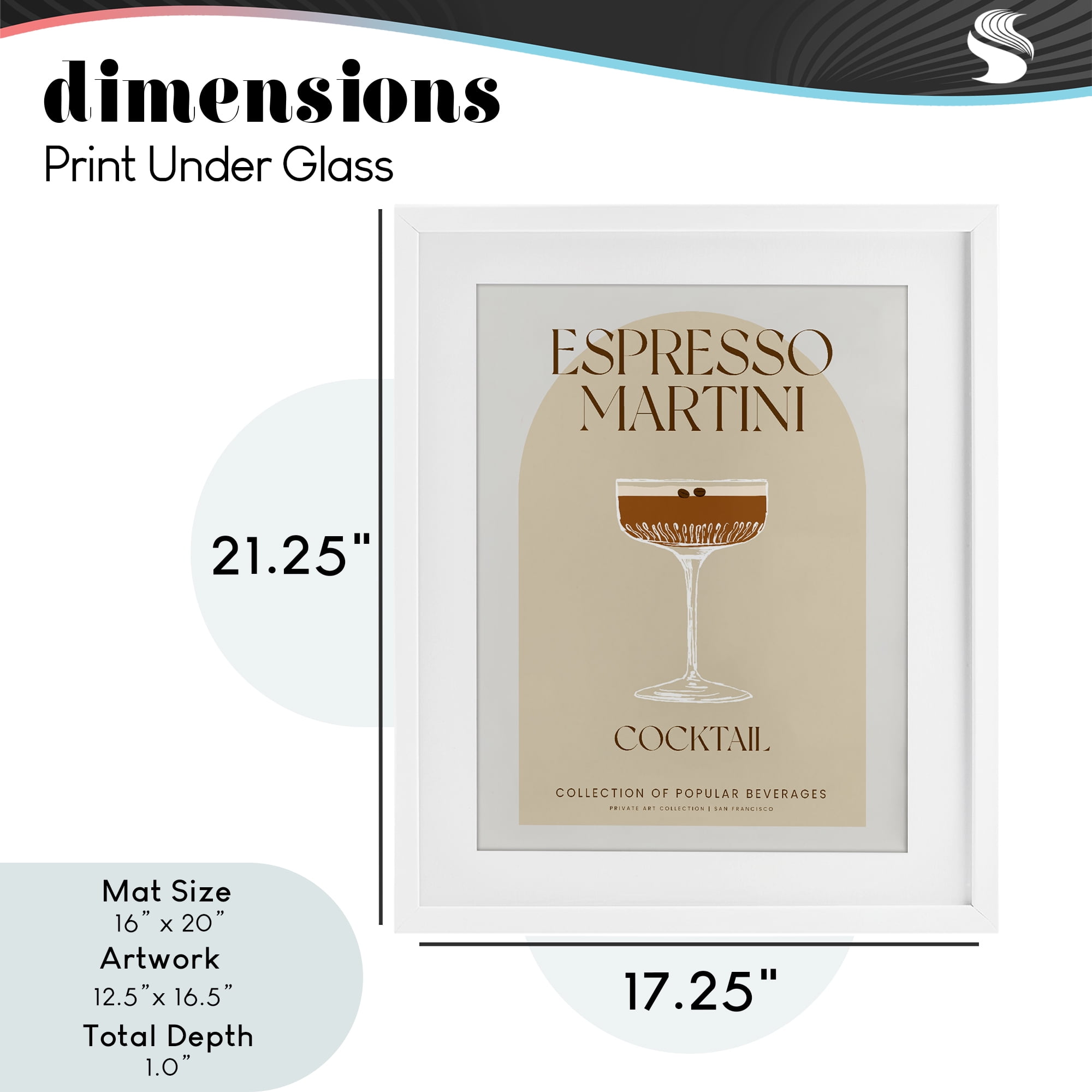 Stylish Retro Espresso Martini White Framed Print Under Glass, design by Lil' Rue