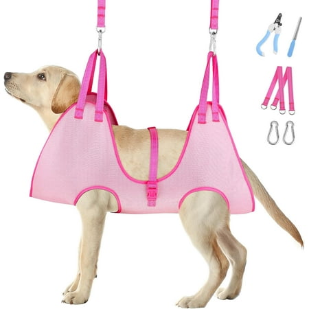 Dog Grooming Hammock  Breathable Cat Hanger Sling Harness Pet Grooming Hammock  Dog Sling for Nail Trimming  Cat Restraint Bag with Nail Clippers& Nail File (Pink  Small)