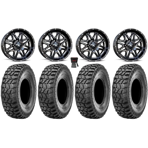 MSA Vibe 14" Wheels Black 27" Ridge Saw 2.0 Tires Yamaha Viking Wolverine YXZ1000R CFMoto ZForce 950 UForce 1000