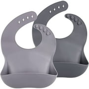 Silicone Bibs for Babies, 2 Sets Baby Feeding Bibs Waterproof Soft Durable Adjustable Bibs
