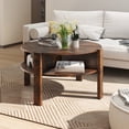 thumbnail image 2 of Patiojoy Round Coffee Table with 4 Side Compartments 2-Tier Circle Coffee Table Rustic Brown, 2 of 8