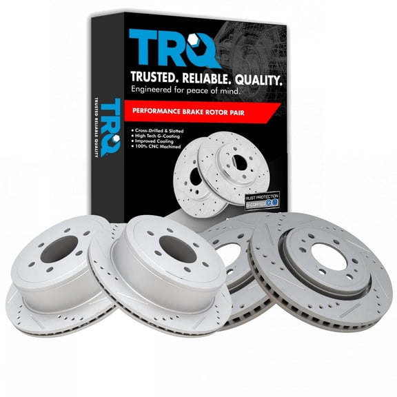 TRQ Front and Rear Performance Brake Rotors Set Premium G-Coated Cross Drilled & Slotted Fits Select 2010-2011 Ford F-150