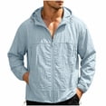 thumbnail image 3 of Zivyakyron Zip up Mens Rain Jacket Quick Dry Windbreaker Lightweight Long Sleeve SPF Loose Jacket Solid Hooded Blue 3XL, 3 of 10