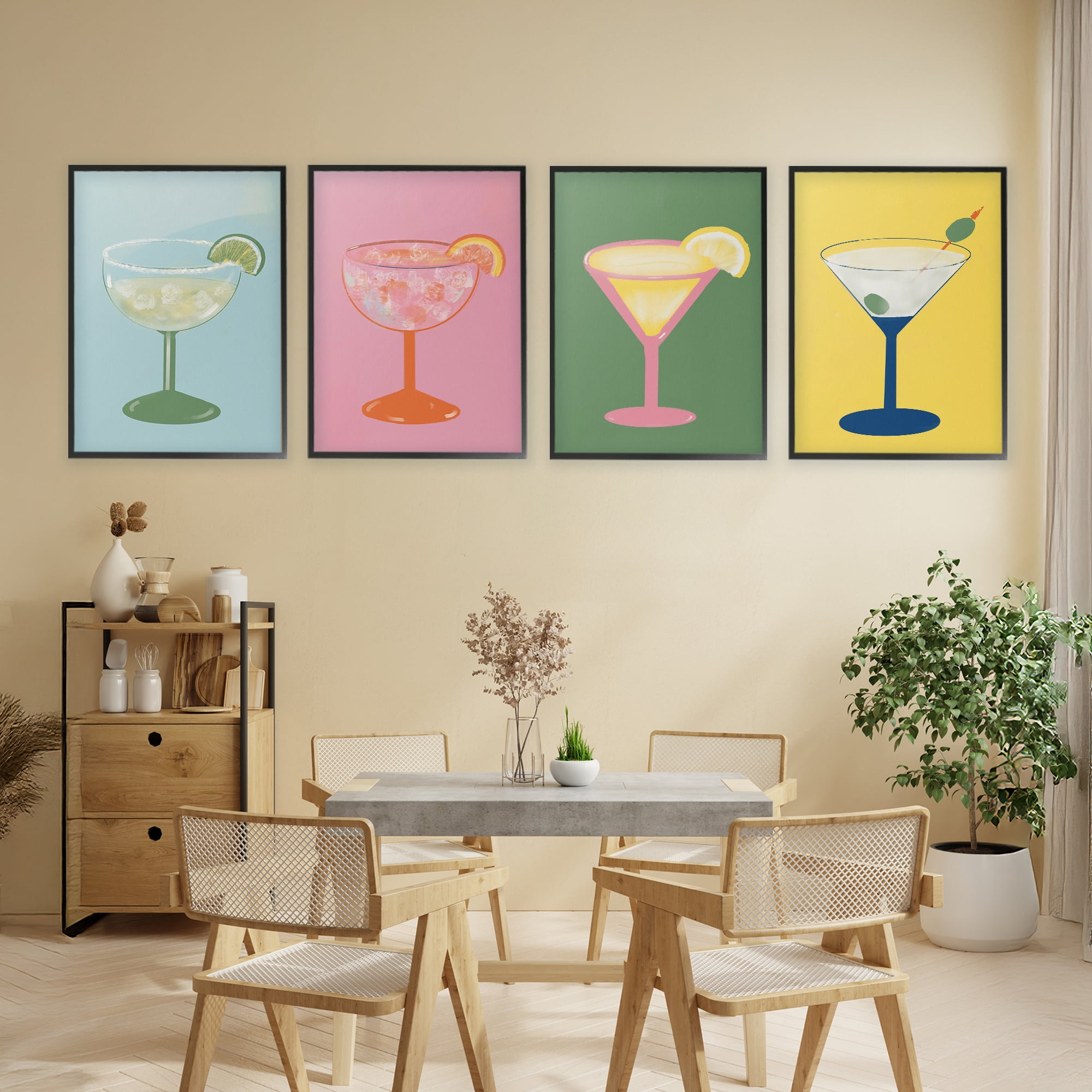 Stupell Industries Stylish & Fun Cocktails 4 Piece Black Framed Giclee Art Set, design by Robin Maria