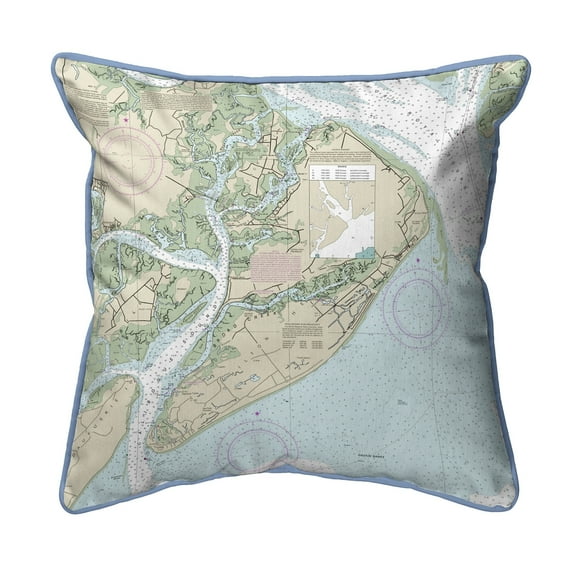 Betsy Drake Interiors Hilton Head, SC Nautical Map Small Corded Indoor/Outdoor Pillow 12x12