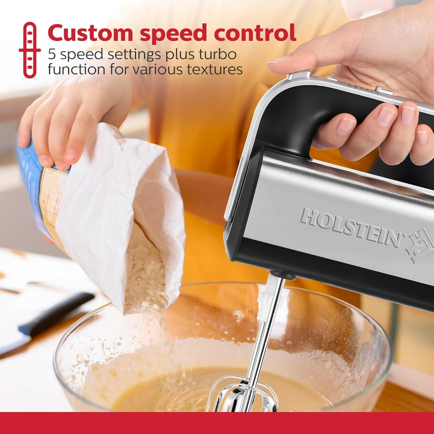 5-Speed Hand and Stand Mixer with LED Light for Baking Whipping