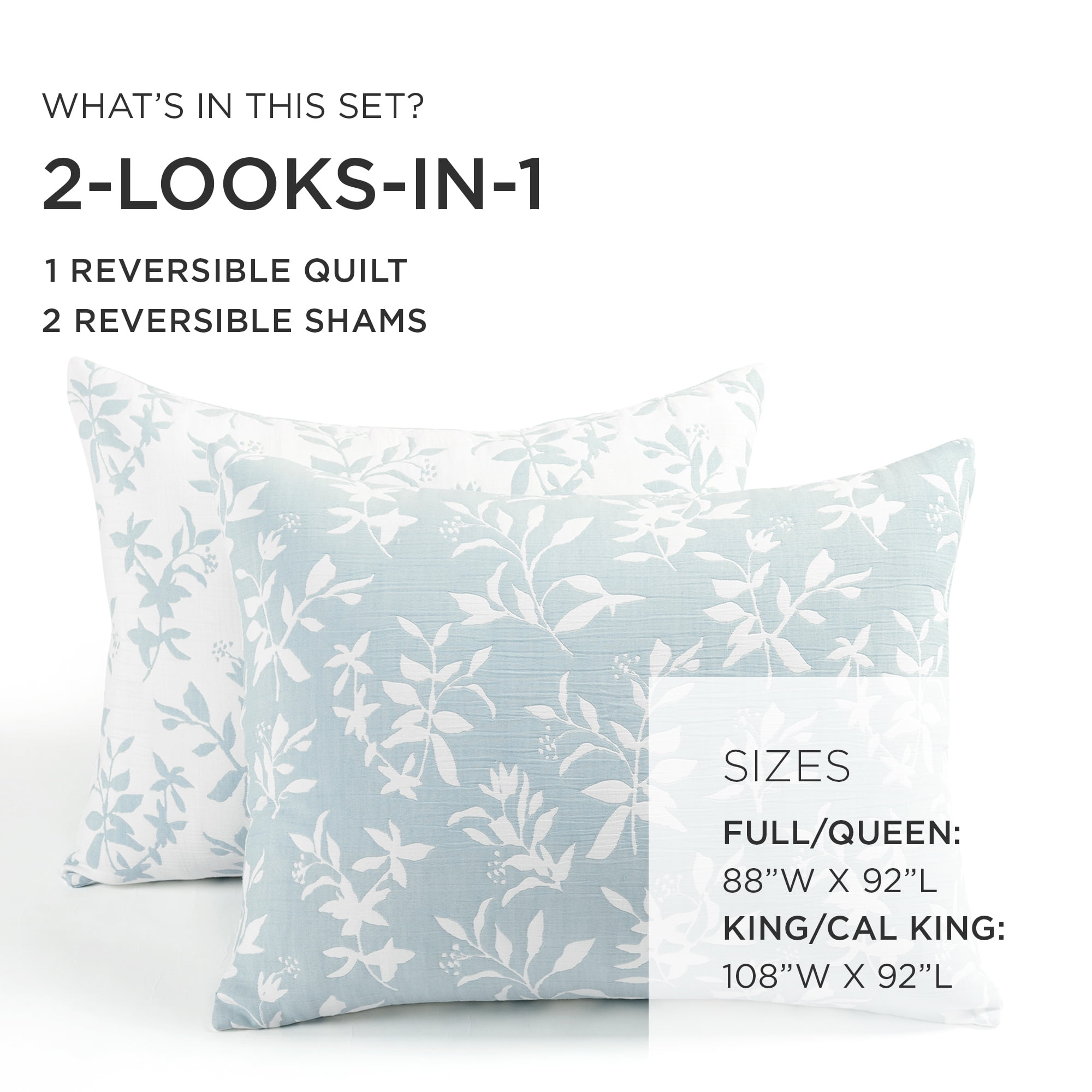 Lush Decor Floral Jacquard Reversible Soft Matelasse Quilt Set, 3 Piece Set, Full/ Queen, Blue - Floral Bedding Set - Spring Decor - Queen Bedding - Cottage & Modern Farmhouse Decor