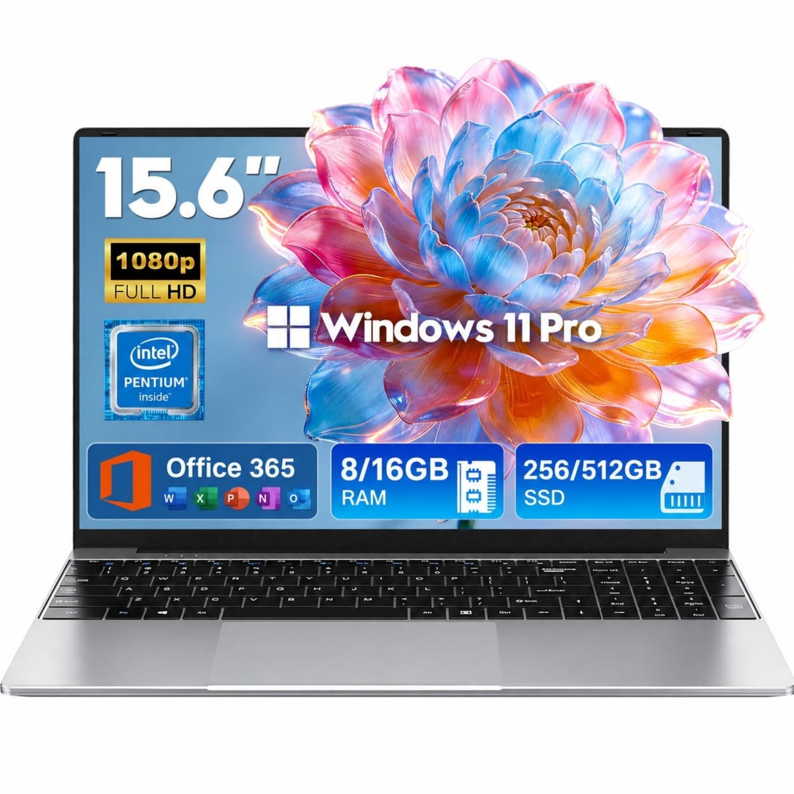 Chheart 2026 PC Laptop for Student & Business 15.6 in,16 GB,512GB SSD,Intel Pentium 4425Y,Windows 11 Pro,2-Year Warranty Wifi 5,Office 365,Type-C