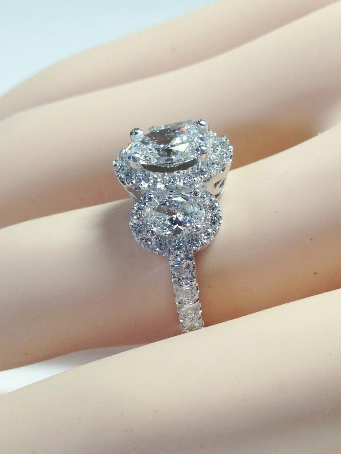 HeartsAndYou 5ct Oval Cut Moissanite Cocktail Ice Halo Engagement Ring for Women 18k White Gold over Silver