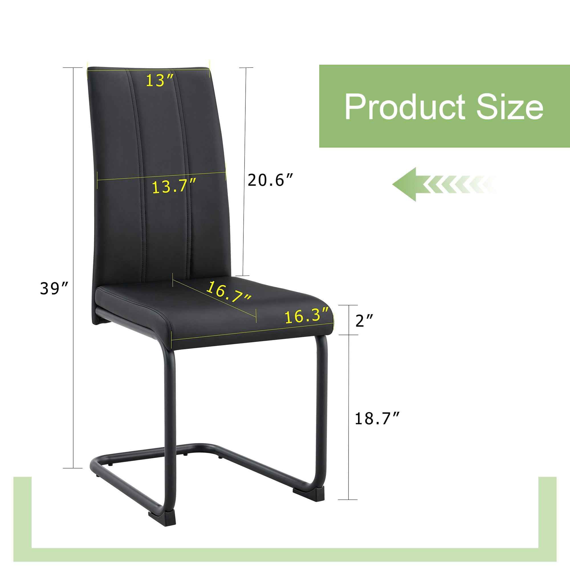 Black PU Dining Chairs - 2 Pack Modern Kitchen Side Chairs with Metal Legs, High-Back Seating for Dining Room, Living Room & Office