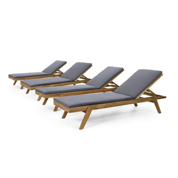 Larimore Outdoor Acacia Wood Chaise Lounge, Set of 4, Teak and Dark Gray