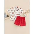 thumbnail image 4 of BemeyourBBs Toddler Baby Boys Farm Circus Gentleman Outfits Infant Baby Boys Summer Clothes Cute Cartoon Animal Print Short Sleeve Button Down Shirts with Bowtie Pockets Shorts Set, 4 of 8