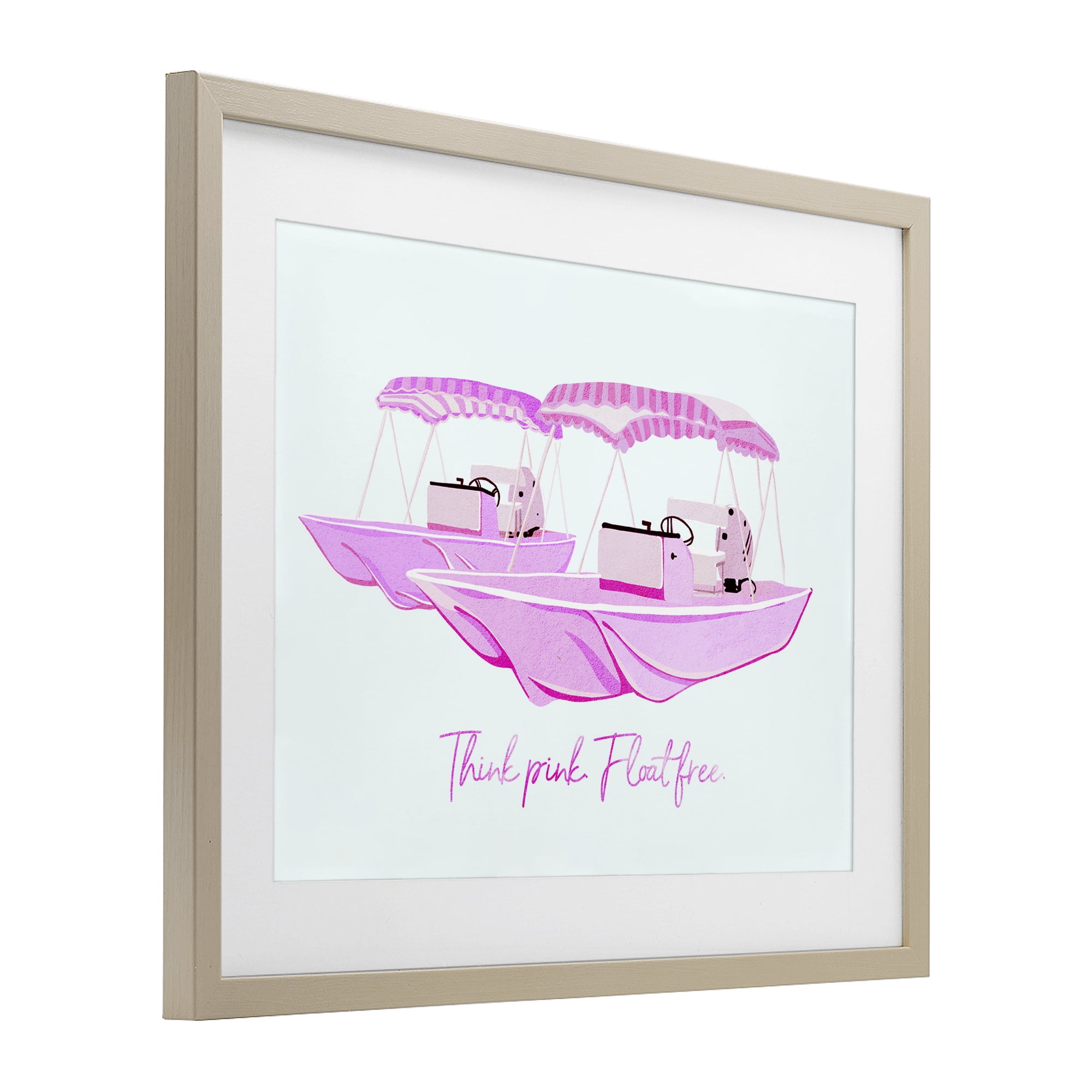 Think Pink Float Free Boats Birch Framed Print Under Glass, design by Ziwei Li