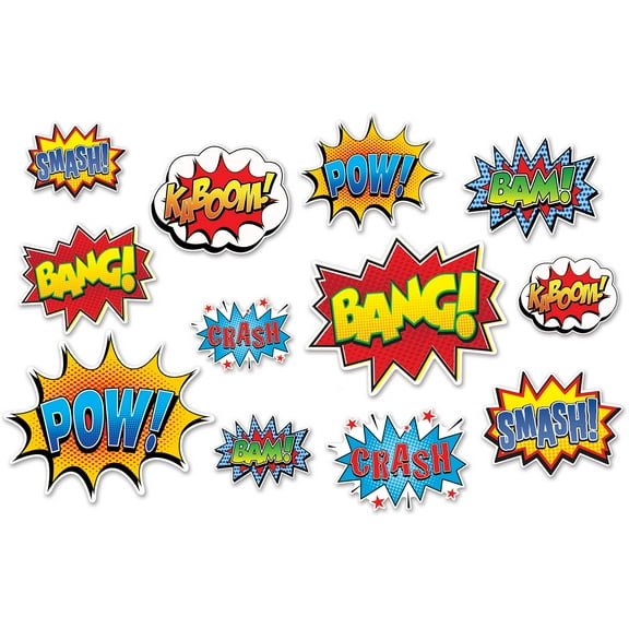 Club Pack of 144 Multi-Color Hero Action Sign Cutouts 12"