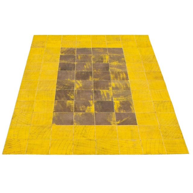 ECARPETGALLERY 5'0" x 8'0" Contemporary Cowhide Patchwork Handmade Area Rug for Living Room, Dining Room and Bedroom in Yellow