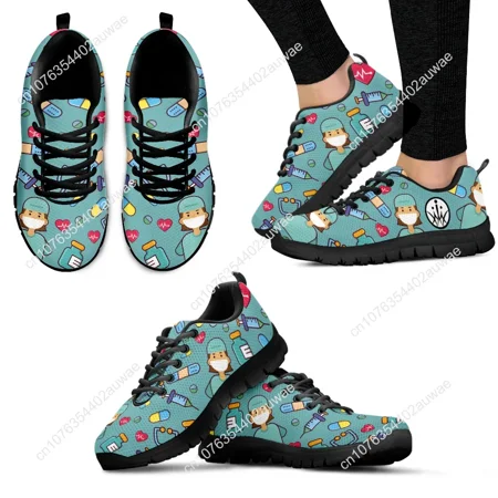 

Scarpe da ginnastica per infermiere medico da donna stampa ospedaliera medica appartamenti in rete leggera da donna Casual prima