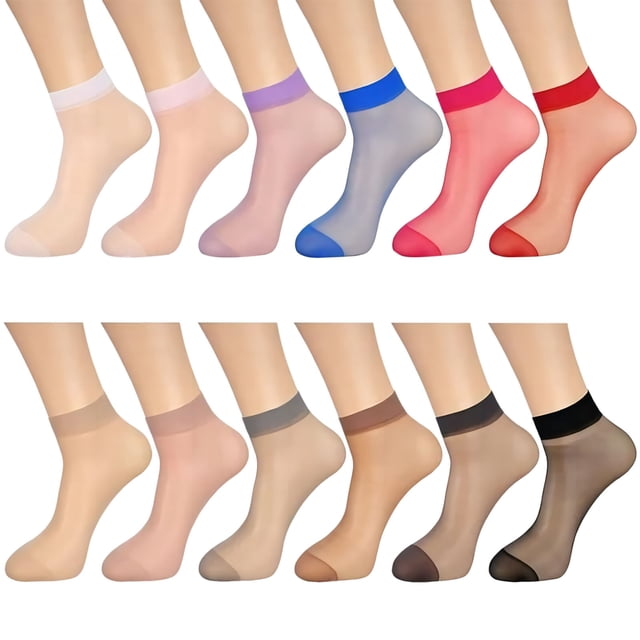Bas Longs Classiques pour Femmes et Filles-12 Paires Bas Transparents à la Cheville Chaussettes Fines pour Occasions Habillées