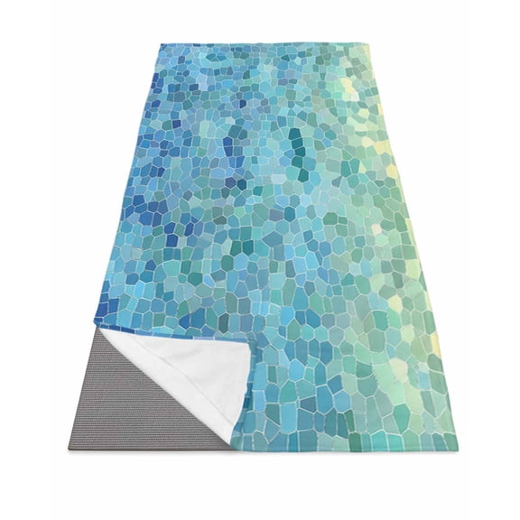 Turquoise Blue Teal Yoga Towel for Hot Yoga Non Slip, Chic Stained Glass Texture Aesthetic Yoga Mat Towel Absorbent Yoga Sweat Towels Microfiber Hot Yoga Blanket for Bikram Pilates 26"x74"