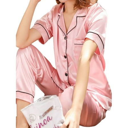 

Fullvigor Women Satin Silk Short Sleeve Pajamas Set 2pcs
