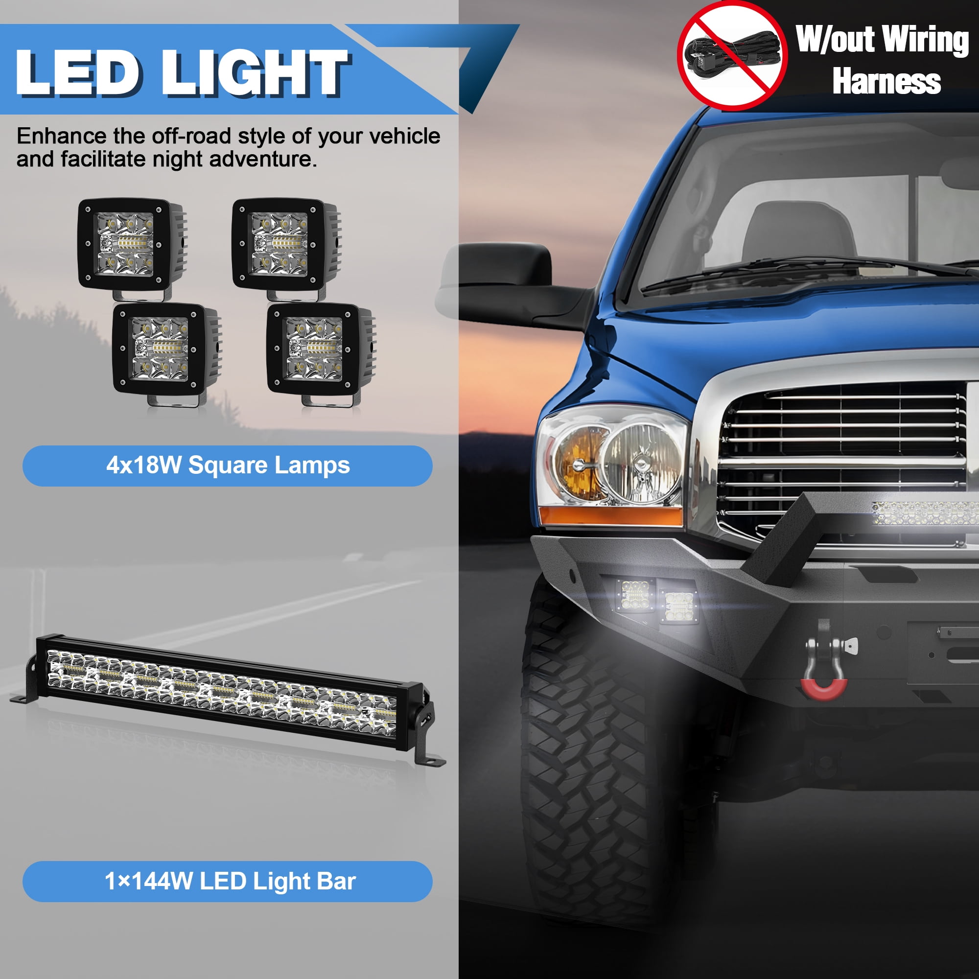 POFENZE Fits 2006 2007 2008 Dodge Ram 1500 Front Bumper Pickup Truck Bumper w/Winch Plate LED Lights