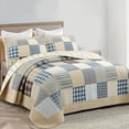 thumbnail image 3 of Comforter Set Queen Size  3-Piece Coverlet Set for Night Sleep  Bedding Quilt with Green Yellow Blue Plaid Striped Real Patchwork, 3 of 4