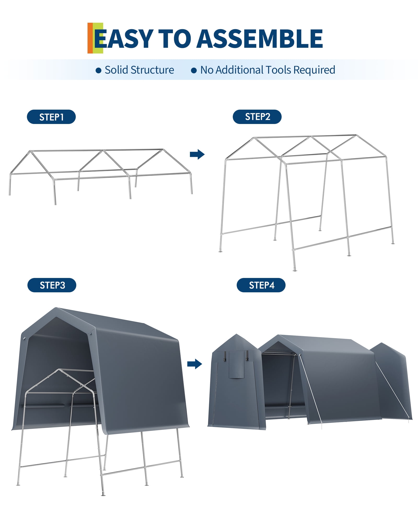 TEQIN 7x10 FT Outdoor Portable Storage Shed with Roll-Up Door & Vent,240G Heavy-Duty Shelter Waterproof PE Tarp, UV-Resistant Storage Sheds for Motorcycle, Bike,Firewood, Lawn Mower and Tools