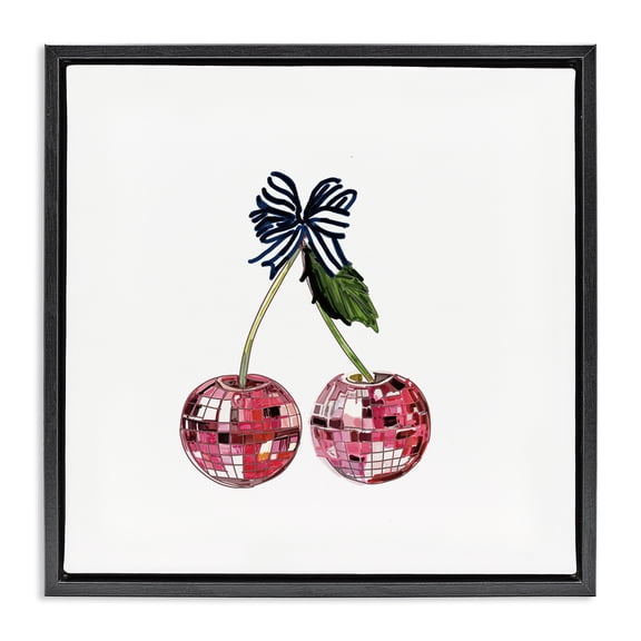 Stupell Industries Eclectic Disco Ball Cherries Black Floating Frame Canvas Art, 18 x 18, by Amelia Noyes