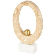 7" x 12" Cream Marble Oval Abstract Sculpture with Gold Ball and White Base, by DecMode