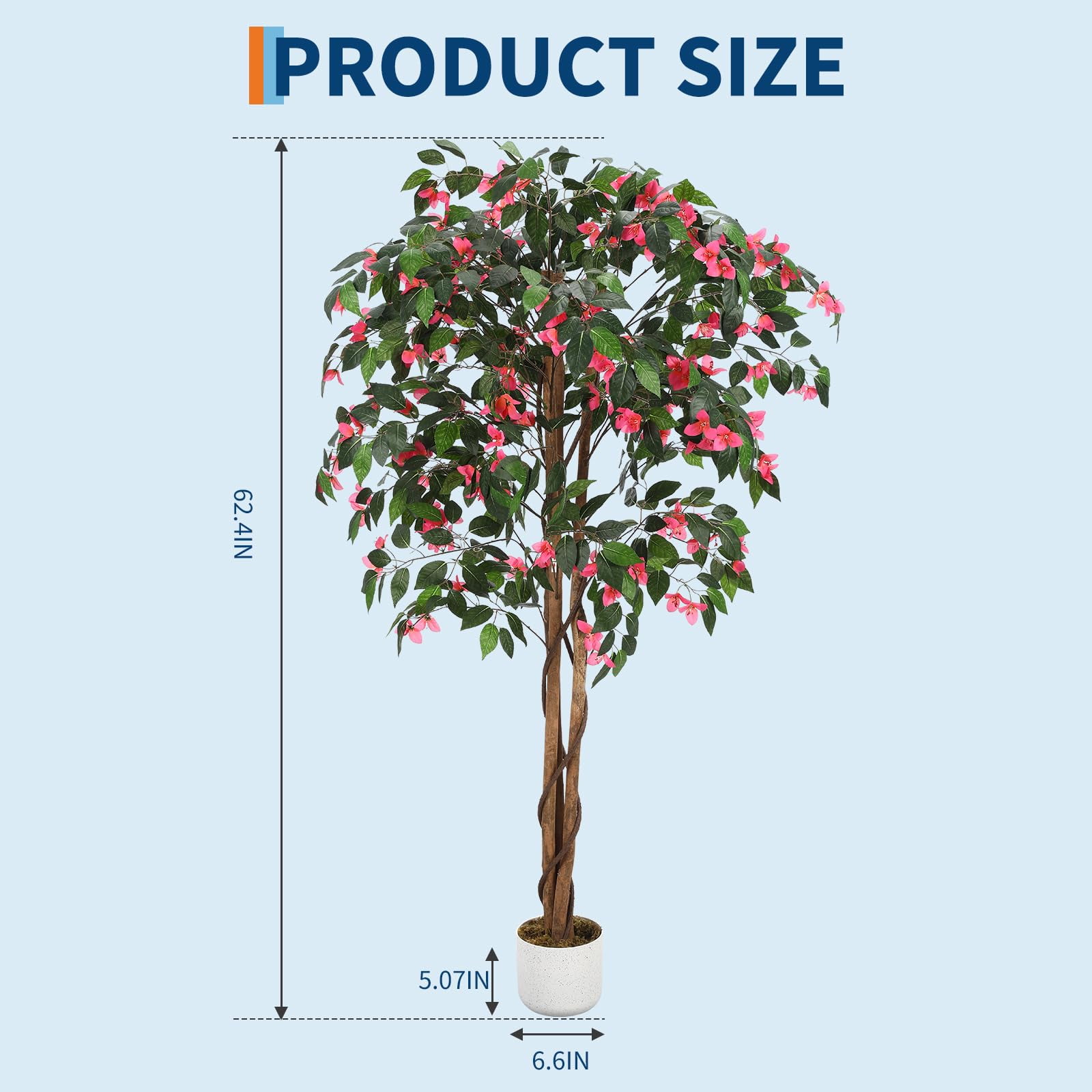 Gaderth Artificial Bougainvillea Tree 6FT, Maintenance-Free Artificial Bougainvillea Plants Indoor & Outdoor, Fake Tree with Silk Flowers in Pot for Home Office Garden Decor
