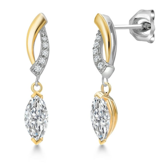 Gem Stone King 925 Silver and 10K Yellow Gold Lab Grown Diamond Drop Dangle Earrings for Women | 0.65 Cttw | DEF Color | VVS-VS Clarity | Gemstone April Birthstone | Marquise 7X3MM