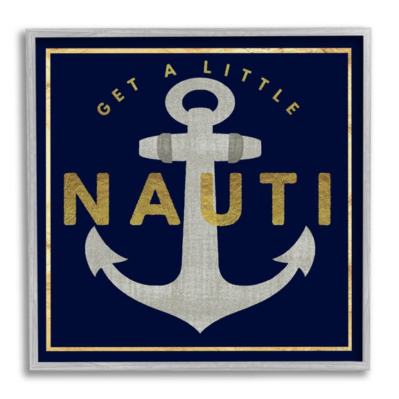 Stupell Industries Get Nauti Witty Nautical Anchor Phrase Typography Graphic Art Gray Framed Art Print Wall Art, Design by Graffitee Studios