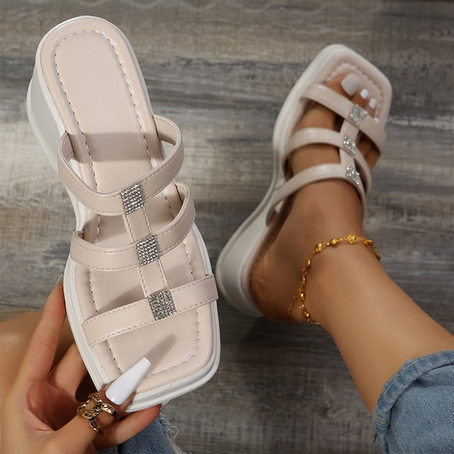 Sandalias de verano para mujer, sandalias con cuña, zapatos romanos de cristal, zapatillas informales con punta abierta Wmkox8yii ytu8259
