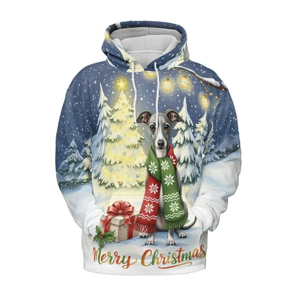 Merry Christmas Italian Greyhound Snowy Winter with Gifts Tree Decorations All Over Print 3D Hoodie Unisex Merch Hoodies Greyhound Dog Lover - 12020