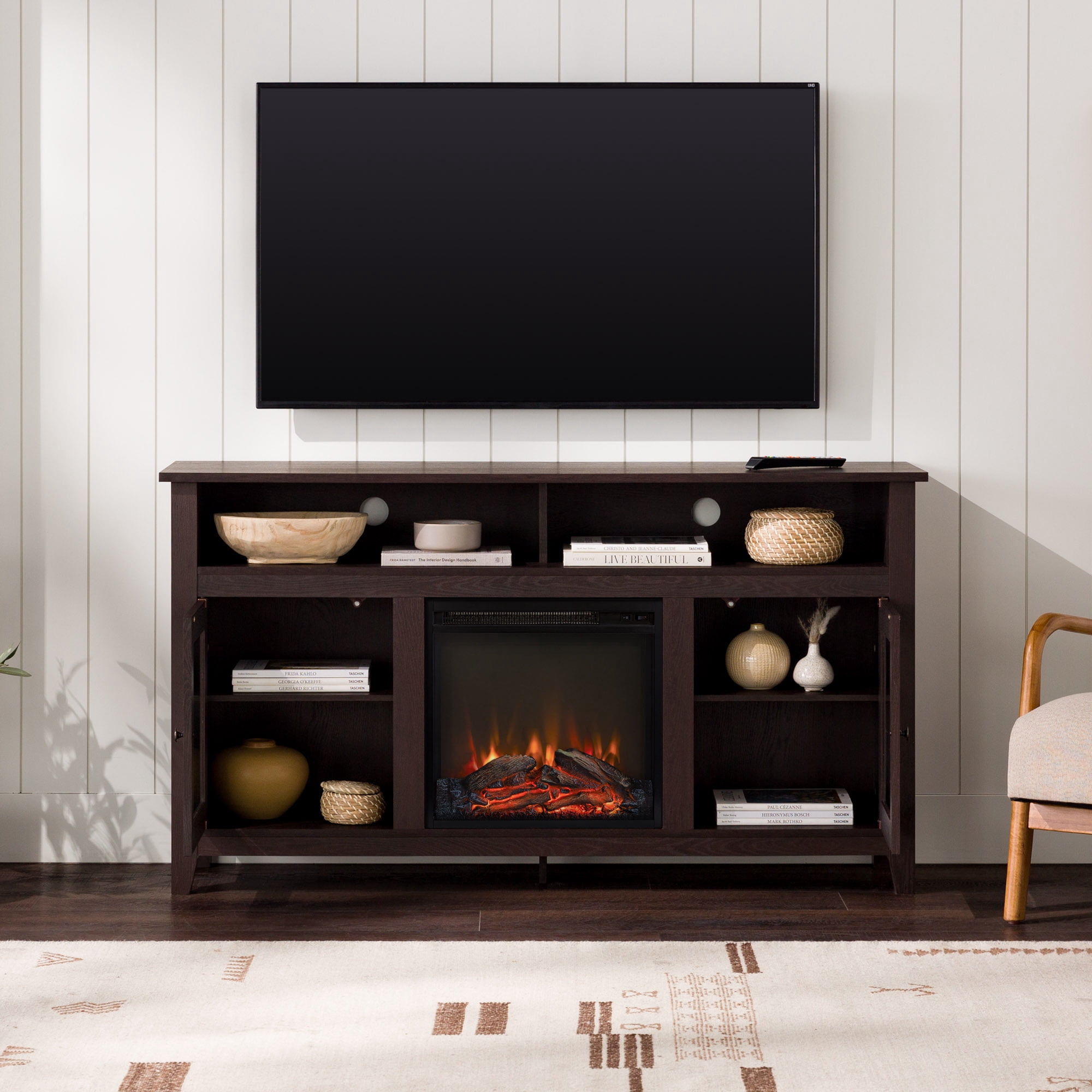 Woven Paths Highboy 2 Door Electric Fireplace TV Stand for TVs up to 65", Espresso