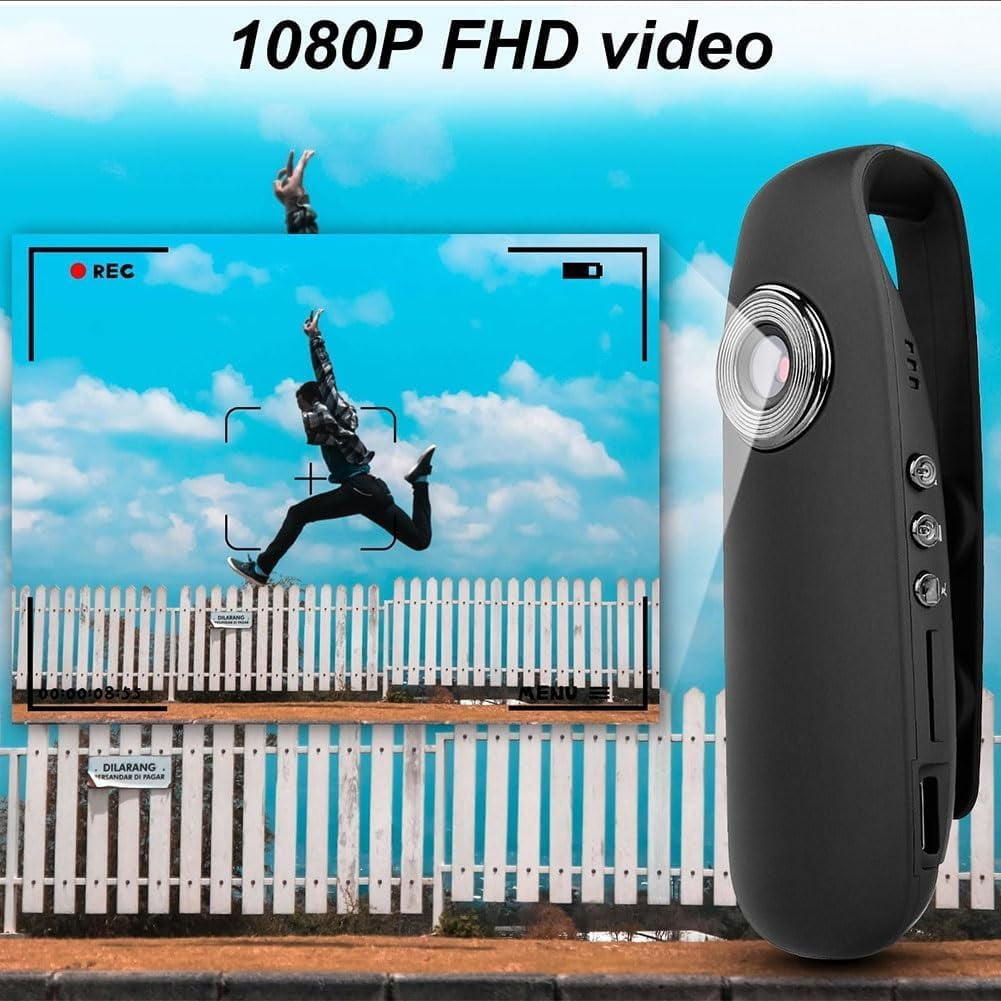 1080P Full HD Compact Mini Camera Security, Wearable Video Recording Body Worn Camera, Portable Camera with Night Vision and Smart Recor (Black)