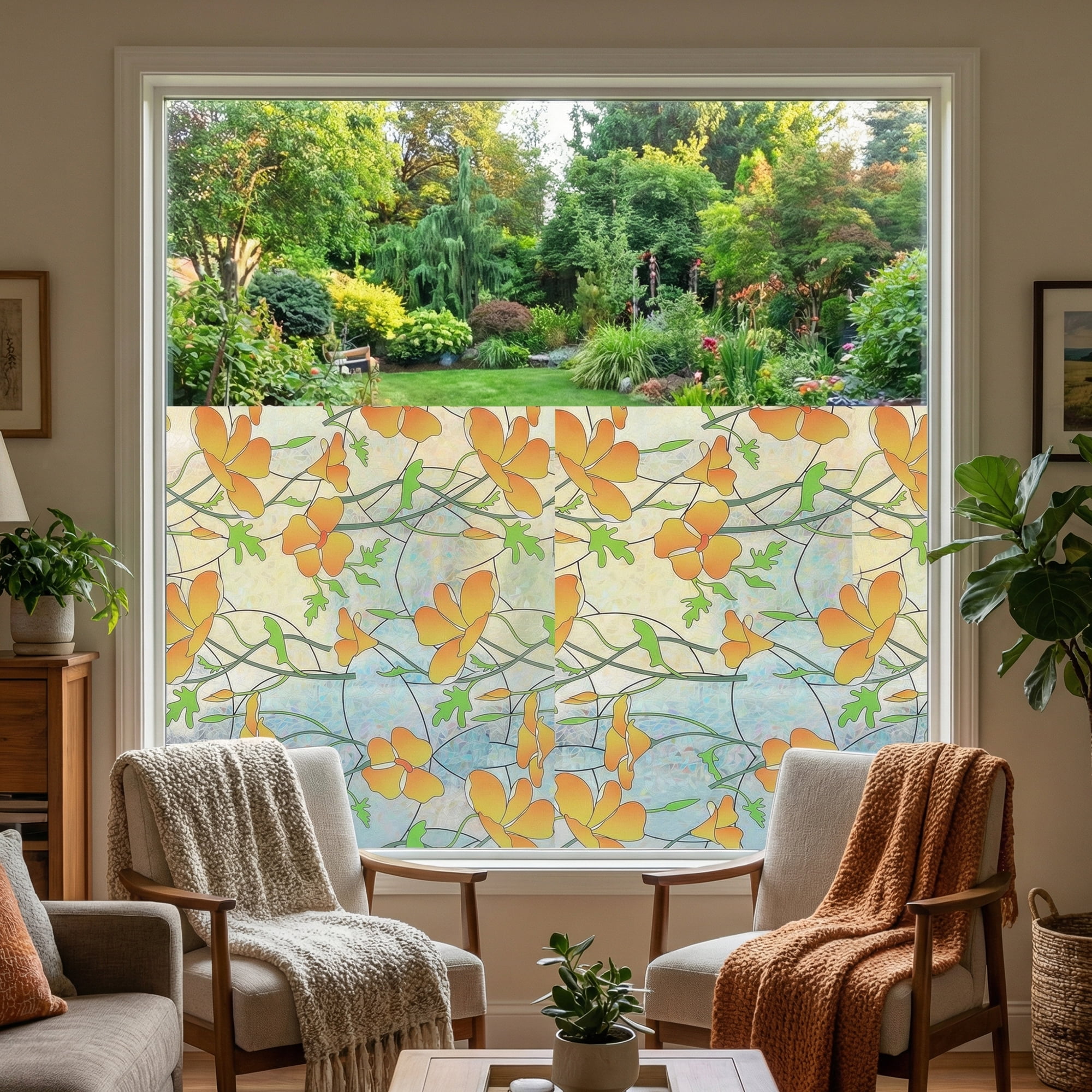 Unique Bargains Static Cling Floral 3D Prism Window Privacy Film Yellow 39.4" x 23.6"