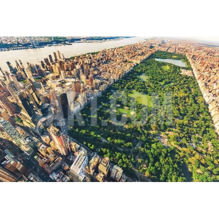 Aerial View of Manhattan New York Looking North up Central Park Print Wall Art By