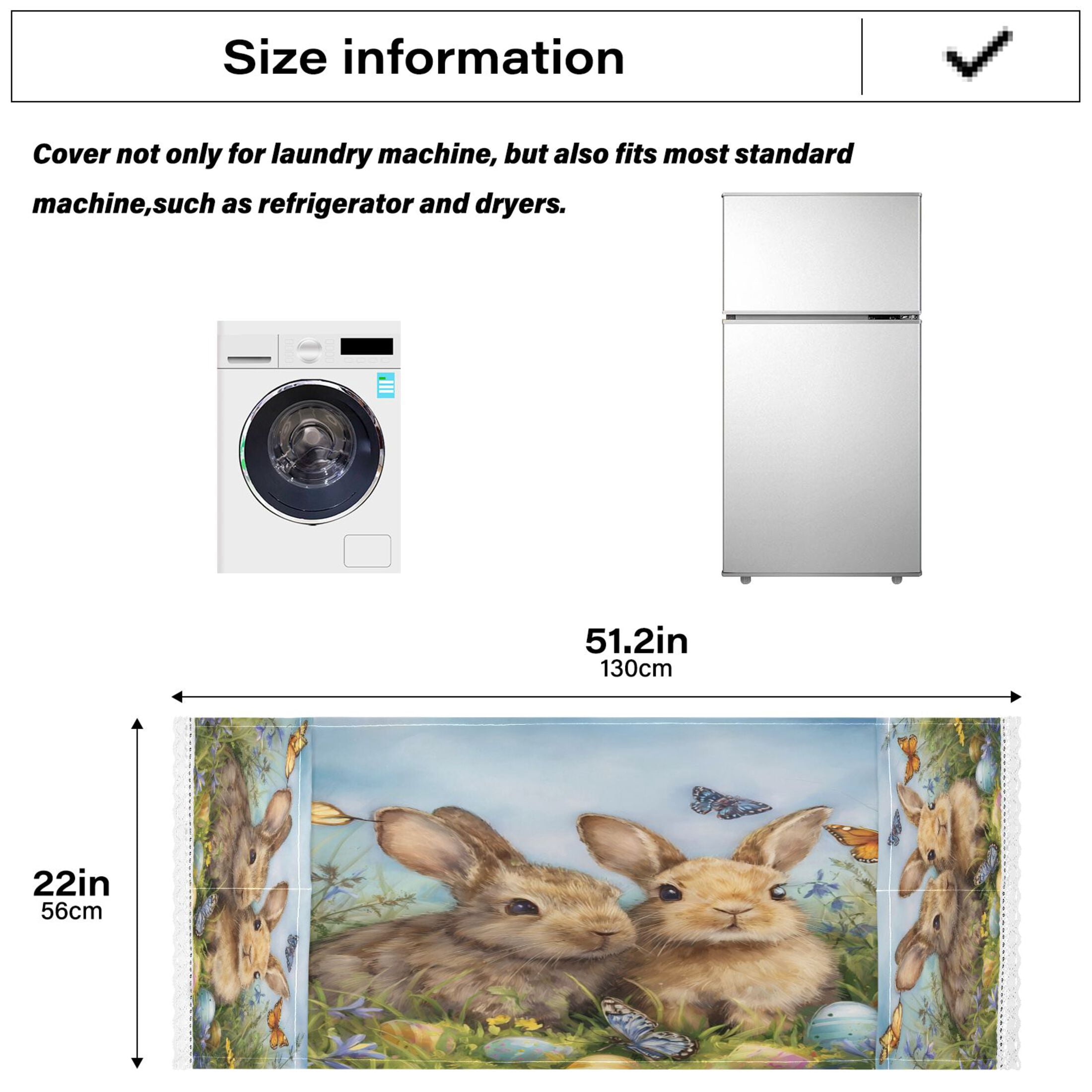 Wobogo Meadow Bunny Washing Machine Cover Dustproof Washer Dryer Cover Waterproof Laundry Room Decorative Protector