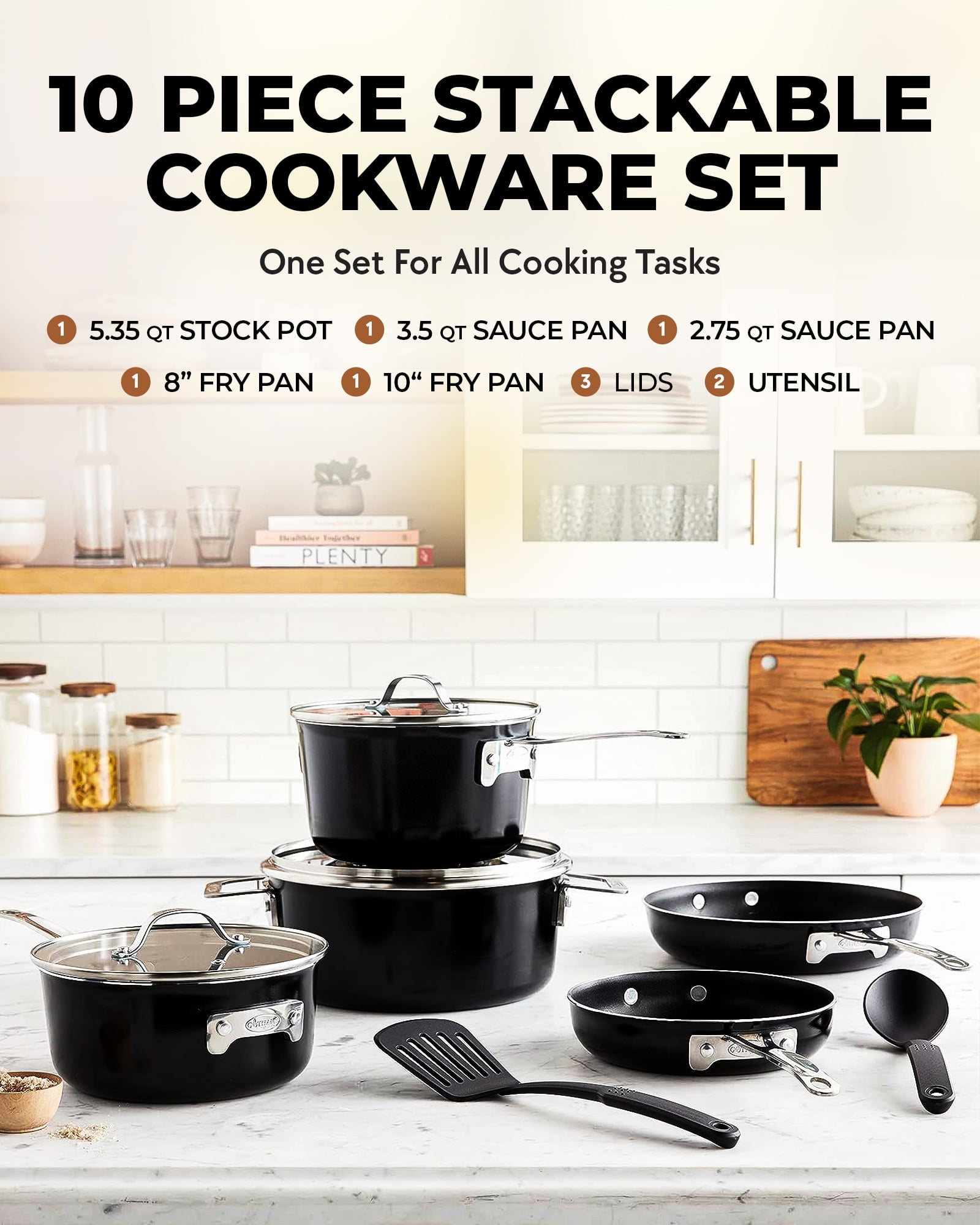  Gotham Steel STACKMASTER Pots Stackable 10 Piece Cookware Set  Ultra Nonstick Cast Texture Coating Includes Fry Pans, Red : Everything Else