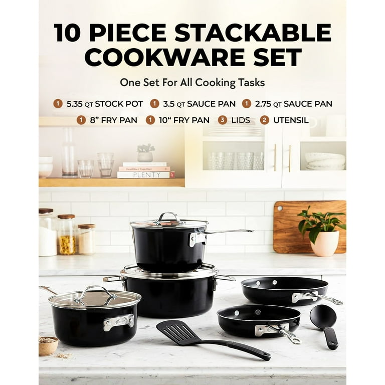 Gotham Steel Stackmaster Pots and Pans Set, 10 Piece Cookware Set,  Stackable