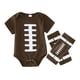 thumbnail image 1 of Gibobby Mameluco polar con estampado de cordones de manga corta para niños y niñas, mono recién nacido para niños, ropa con calcetines(Café, 3-6 Meses), 1 of 5