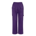 thumbnail image 6 of Casual Pants for Women Loose Fit Straight Leg Mid Elastic Waist Polyester Pants with Pockets ,Purple, 6 of 6